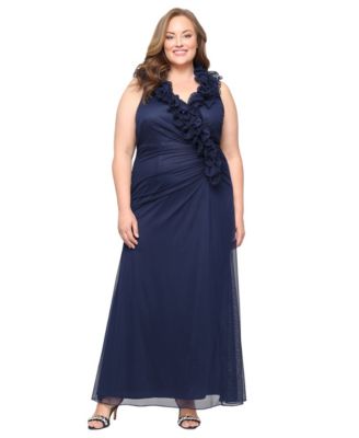 Alex Evenings - Plus Size V-Neck Mesh A-Line Dress
