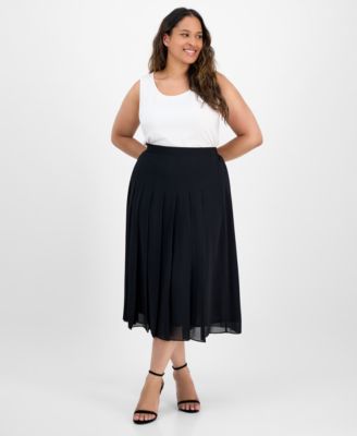 Kasper - Plus Size Pleated-Front Midi Skirt