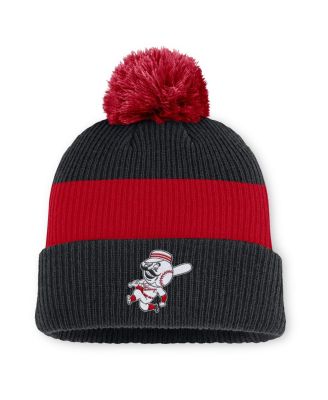 Nike - Men's Black/Red Cincinnati Reds Cooperstown Collection Peak Standard Cuffed Knit Hat with Pom